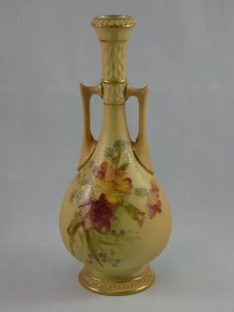 Antique Royal Worcester Blush 2 Handled Vase Painted Floral Sprays c. 1903