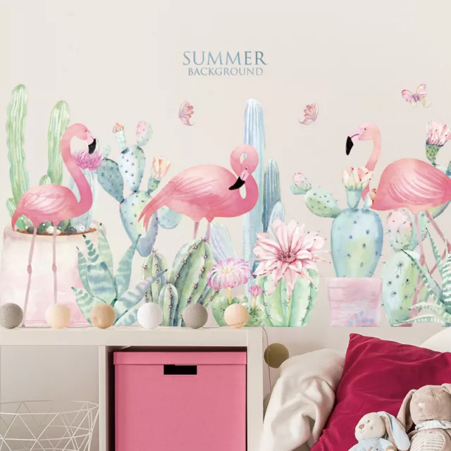 DIY Pink Flamingo Cactus PVC Vinyl Removable Nursery Mural Decal Wall Sticker