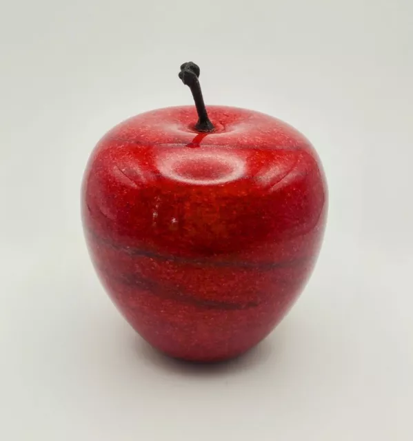 Red Marble Apple Alabaster Stone Paperweight Brown Stem Fruit Decor 4"