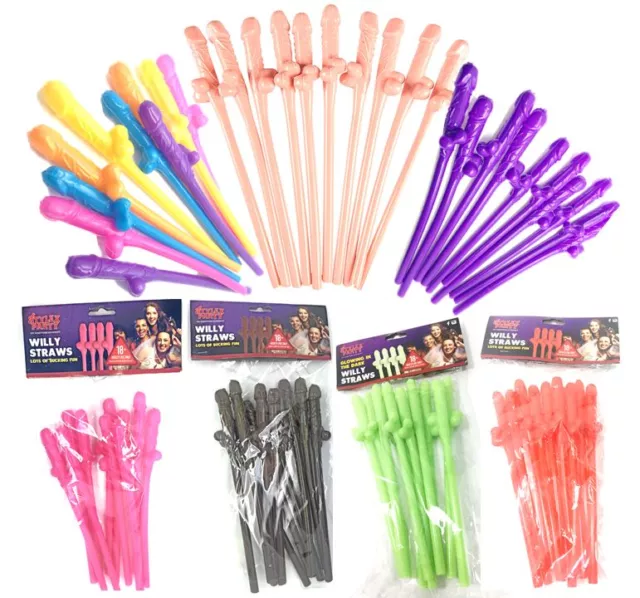 Hen Night Party Fun Willy Straws Dick 12 Colours Pink Red Green Black Glow White