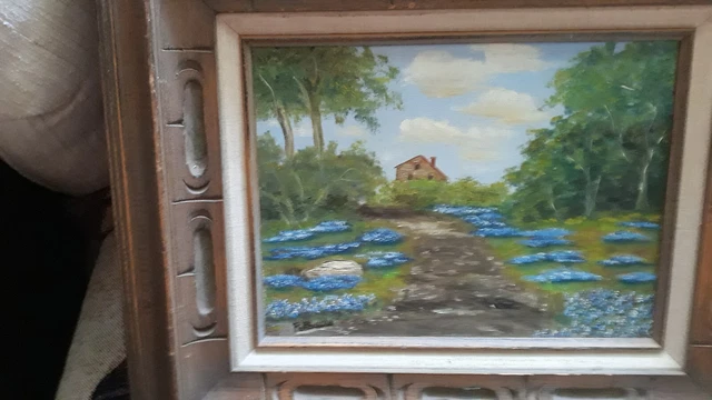 Texas Bluebonnets With Old House In The Country by Texas Artist R Bueche