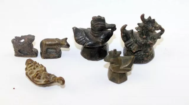 *Sc* Lot Of 6 South East Asian Bronze Opium Weights And Amulets