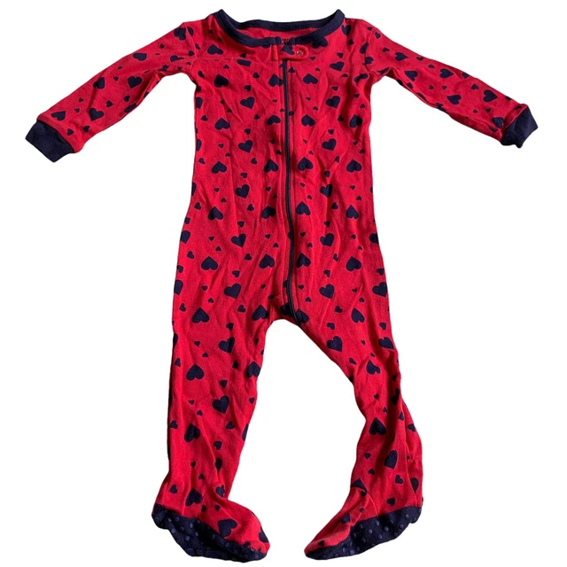 Leveret Pajamas Baby 6-12 Months Red Black Hearts Footed One Piece Pajama Cotton