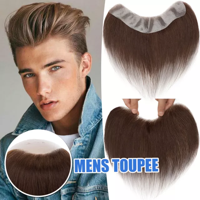 Forehead Hairline Mens Thin Skin PU Toupee Topper REMY Human Hair Hairpiece Wigs
