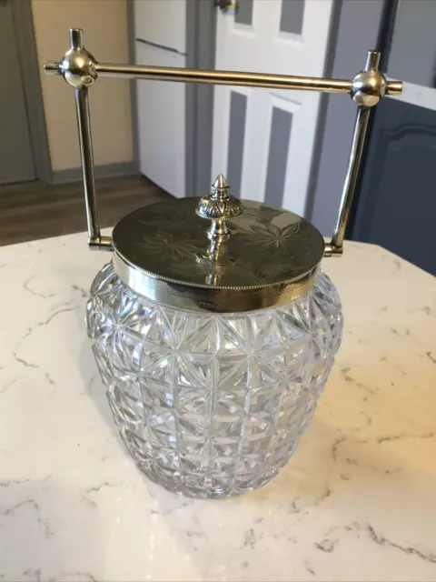 A Fine Antique Silver Plate & Cut Glass Biscuit Barrel / Ice Bucket, Circa 1900.