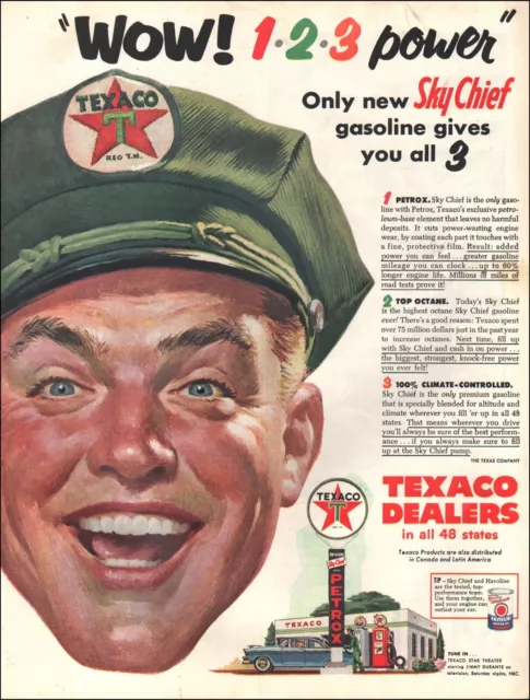 1955 Vintage ad Texaco Dealers Sky Chief gasoline Art Attendent 04/11/24
