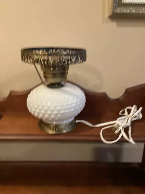 Hobnail Milk Glass Hurricane Parlor Table Lamp No Shade