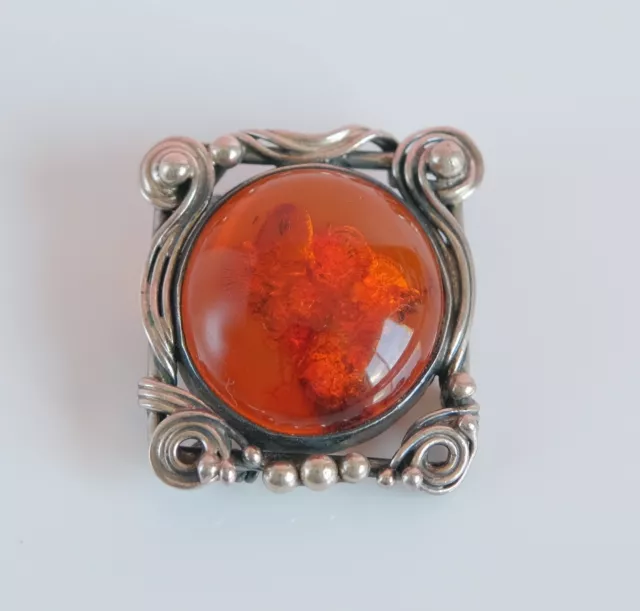 Art Nouveau Style VINTAGE 925 STERLING SILVER Baltic Amber BROOCH PIN