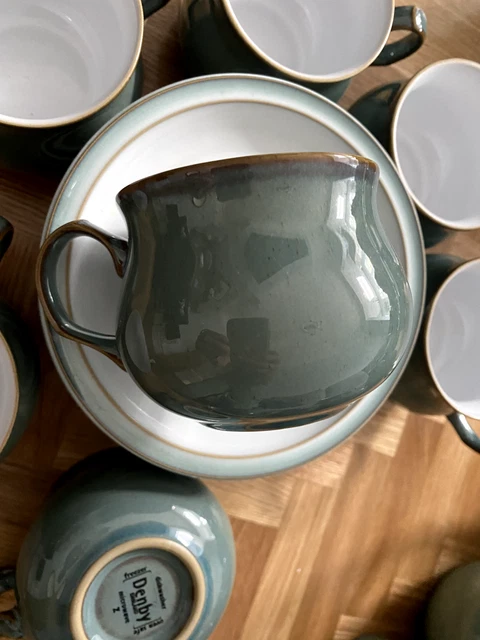 Denby Stoneware Regency Green Tea/Coffee Cups&Saucers x 7 - immaculate
