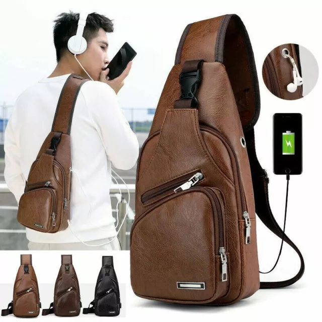 New Men's Shoulder Bag Sling Chest Pack USB Charging Sports Crossbody Handbag US