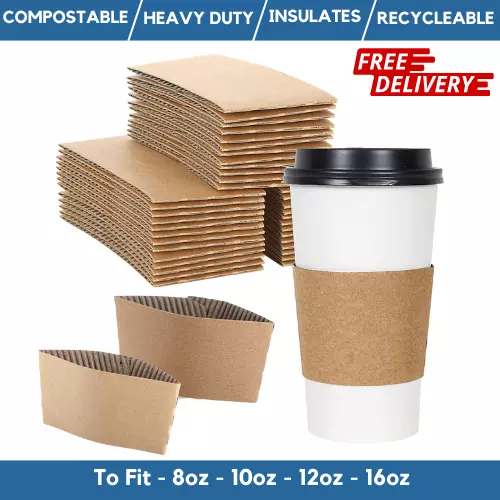 Kraft Coffee Cup Sleeves - Brown Disposable Cardboard Hot Cup Sleeves 100 Pack