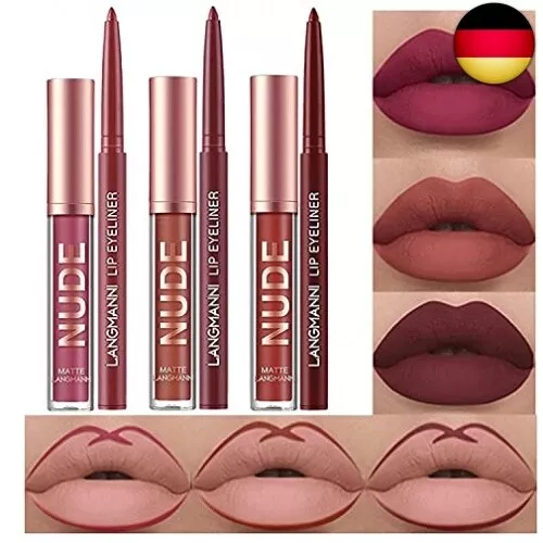 6 Stück Matt Lippenstift Lip Liner Set Velvety Nude Lipstick Stay On 24 Hours