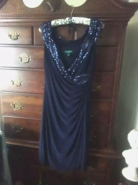 lauren ralph lauren dress Navy Blue Sequin NWOT Size 12