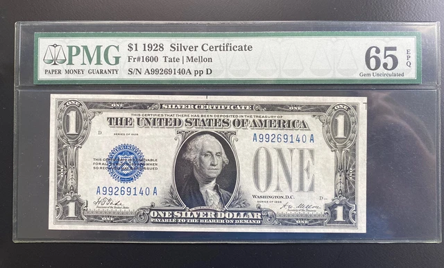 $1 1928 SILVER CERTIFICATE FUNNY BACK PMG 65 Fr#1600 EPQ