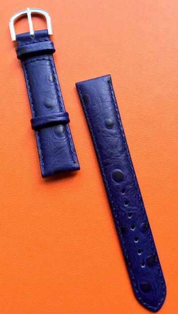 Bracelet De Montre En Cuir Véritable Façon Autruche - Bleu Violet - Largeur 18 Mm - Reconditionné