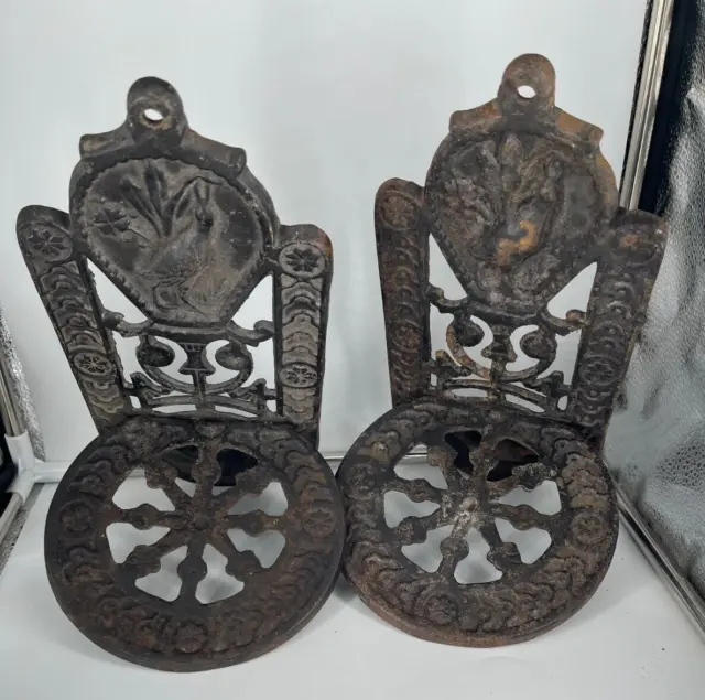 Pair of Matching Vintage Cast Iron Plant or Lamp Wall Mount Shelf Sconce (LK)