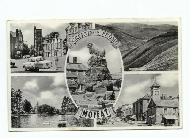 Moffat: views - Devil's Beef Tub, Ram Statue, High Street, Boating Lake in Park