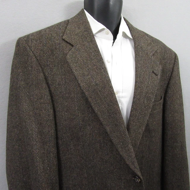 Cricketeer Mens Sport Coat Size 44 L Brown Herringbone Lambswool Single Vent
