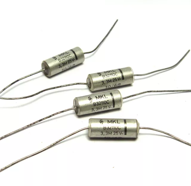 4x Siemens MKL Kondensatoren B32110C, 3.3 µF / 25 V, Audio Capacitors, NOS