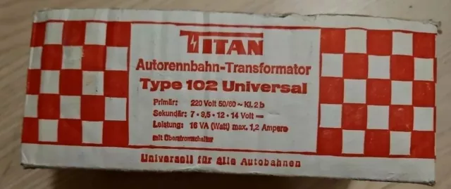 Titan Rennbahntrafo Typ Nr. 102 mit OVP Universal, 7  - 14 Volt bei 1,2 Amper