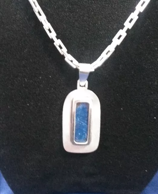 ART DECO LAPIZ LAZULI PENDANT WITH Square CHAIN LINKS Original Very Good