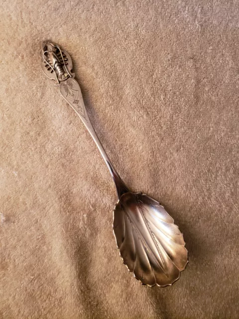 DUHME or Wendt ? coin silver SERVING SPOON with Applied Figural Lobster 9 1/4"