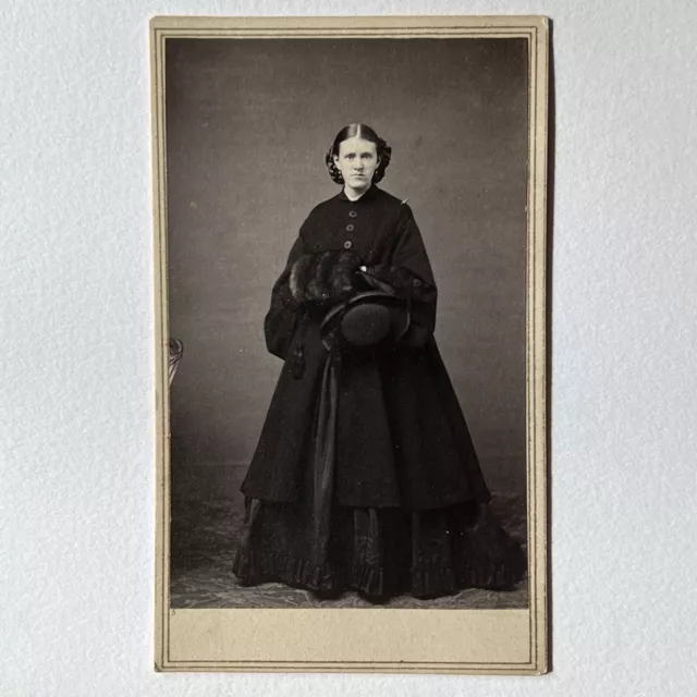 Antique CDV Photograph Beautiful Young Woman Coat Civil War Era New Milford CT