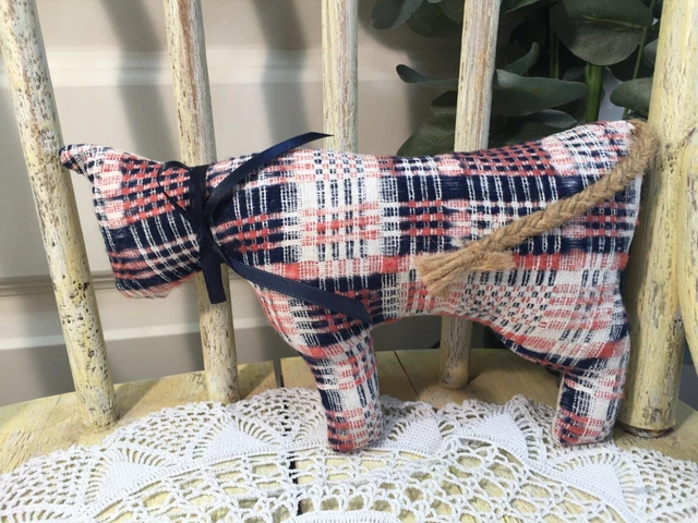 Vintage Woven Wool Overshot Coverlet Small Cow Tiered Tray Tuck ~ AAFA