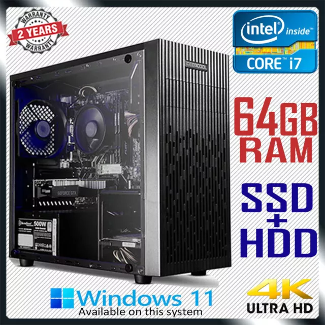 Intel Core i7 Gaming PC 64GB RAM Computer SSD + HDD Home Office Desktop System