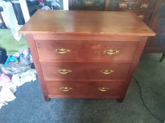 antique chest of drawers oak , deep drawers,brass handles,