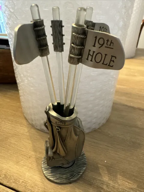Vintage~Pewter~Golf Club Bag~With (4) 19th hole Swizzle Sticks