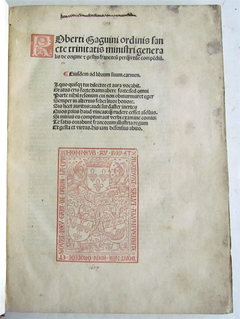 1497 INCUNABULA Chronicle of General Ministers of Holy Trinity Order ANTIQUE