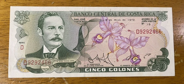 Costa Rica 5 Colones 1972 P236 GEM UNC Harbor Scene *Incorrect Text* Rare Now