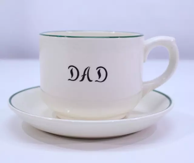 Plato de platillo de taza de colección DAD grande blanco con borde verde hecho en Alemania Occidental