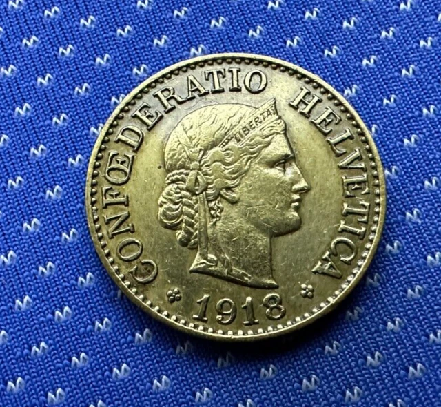 1918 Switzerland 10 Rappen Coin AU Brass CONDITION RARITY  KM#  27a   #ZX50