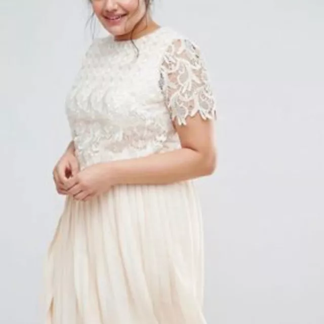 NWT Little Mistress Premium Lace Overlay Dress With Pleated Skirt Ivory Sz 20 3