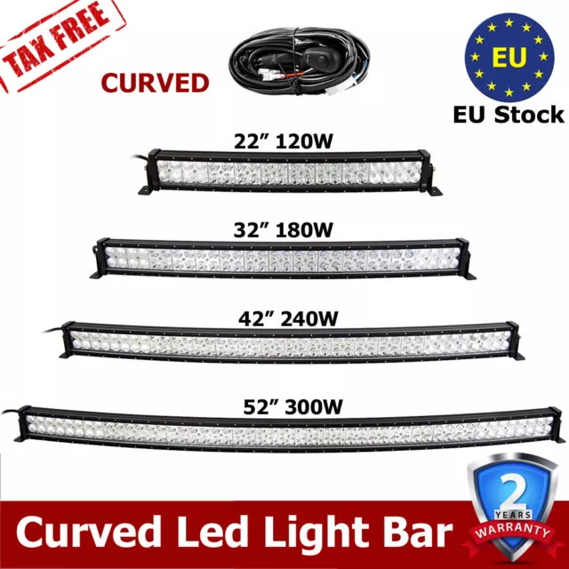 Curved 22 32 42 52 INCH LED Offroad Light Bar Driving SUV ATV Boat Truck Vehicle