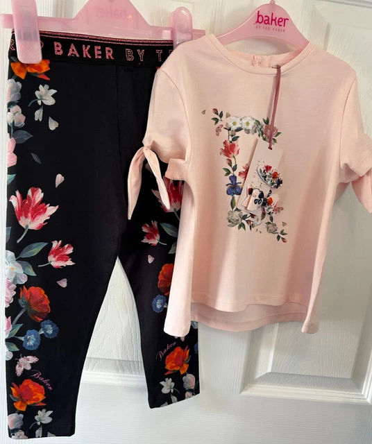 Set floreale Ted Baker nuovo con etichette bambina 3-4 anni vestito bambino camicia legging fiocchi