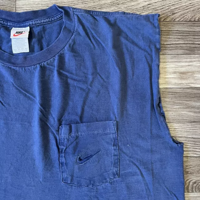 VINTAGE NIKE SLEEVELESS Shirt; Men’s Large; Blue; Made In USA; Pocket ...