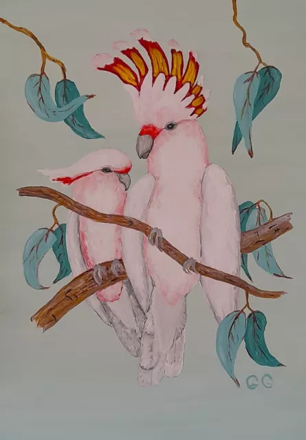 Original watercolour Major Mitchell Cockatoo painting - 20x30 cm -8x12 inches