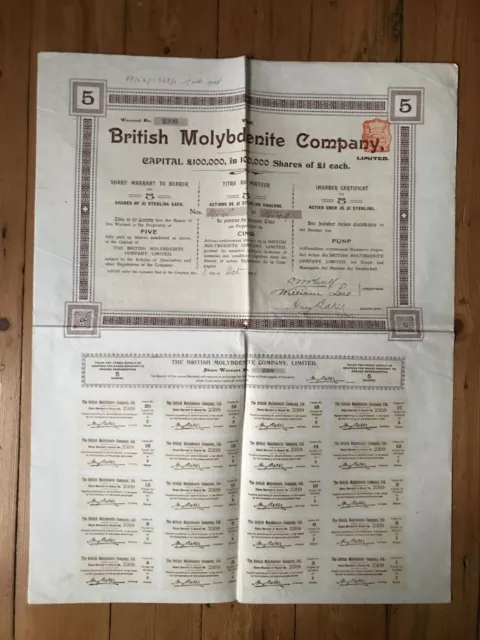 5 Stock Title: BRITISH MOLYBDENITE CY (UK) (A3)