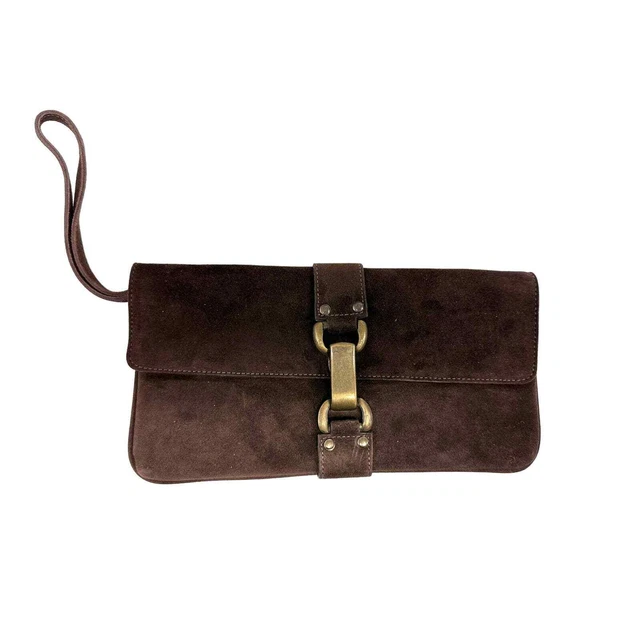 VTG KOOBA LADIES Dark Brown Suede Clutch with wristlet NWT 90s