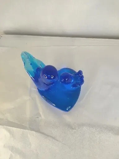 Leo Ward Bluebird Of Happiness Signed Double Heart Art Glass Figurine 1990