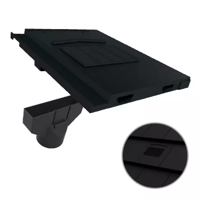 Black Marley Modern / Mini Stonewold Non-Profile Roof Vent Tile & Pipe Adapter