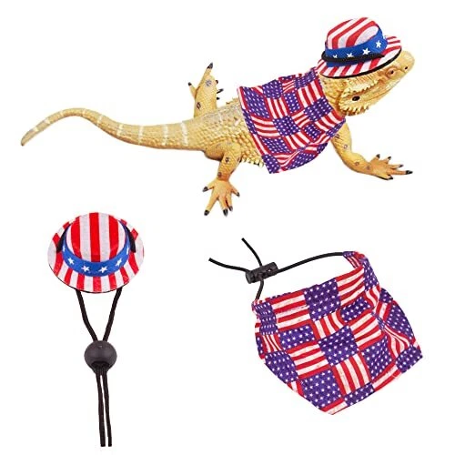 American Flag Bearded Dragon Hat Cloak USA Flag Lizard Patriotic Hat Cape