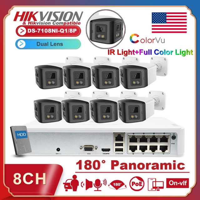 HIKVISION 8CH DUAL Panoramic 4MP IR ColorVu IP Camera System Speaker