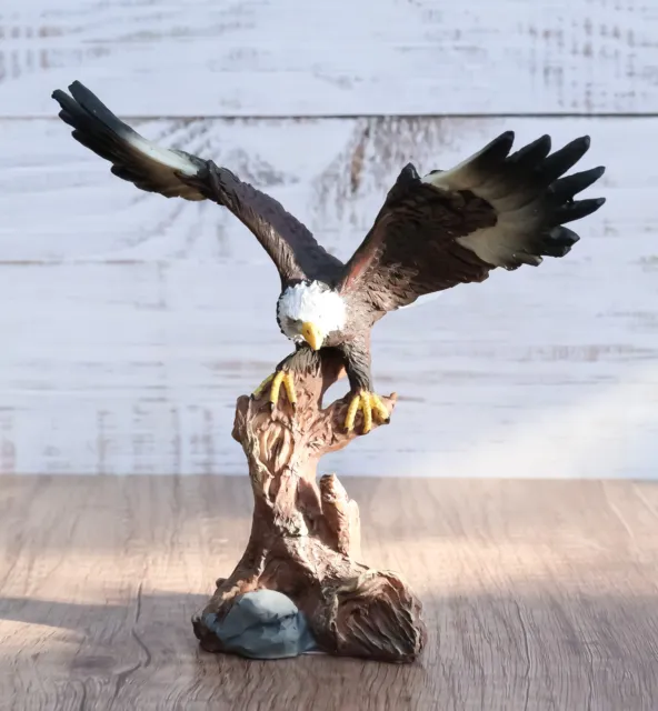 Ebros 7" Tall Bald Eagle Descending On Tree Branch Decorative Figurine Resin