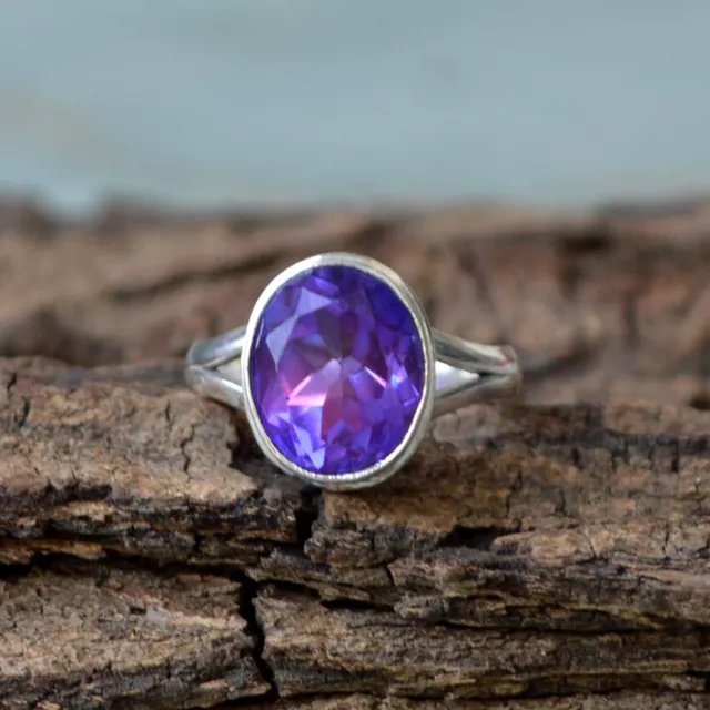Oval Cut Purple Tourmaline Quartz 925 Sterling Silver Handmade Gift Ring Jewelry