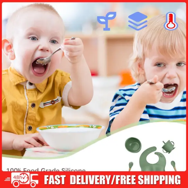 5pcs Baby Feeding Dish with Suction Cup Spoon Dinnerware Set Children Dinnerware