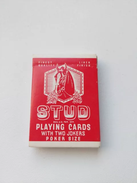 Vintage Stud Playing Cards Deck Poker Size Walgreens Red Back Linen Finish